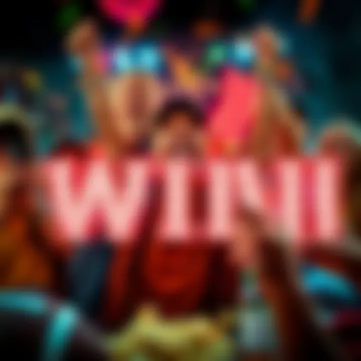 A happy person celebrating a big win after betting on NFL games, surrounded by football memorabilia and friends.